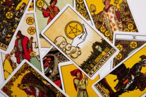 a pile of tarot cards
