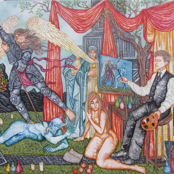 The Archangel Michael and the devil, as painted by Austin Osman Spare'